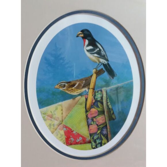 Birds on a Quilt Clothesline Print 530/2500 ARTIST PROOF Framed Signed - Picture 2 of 6